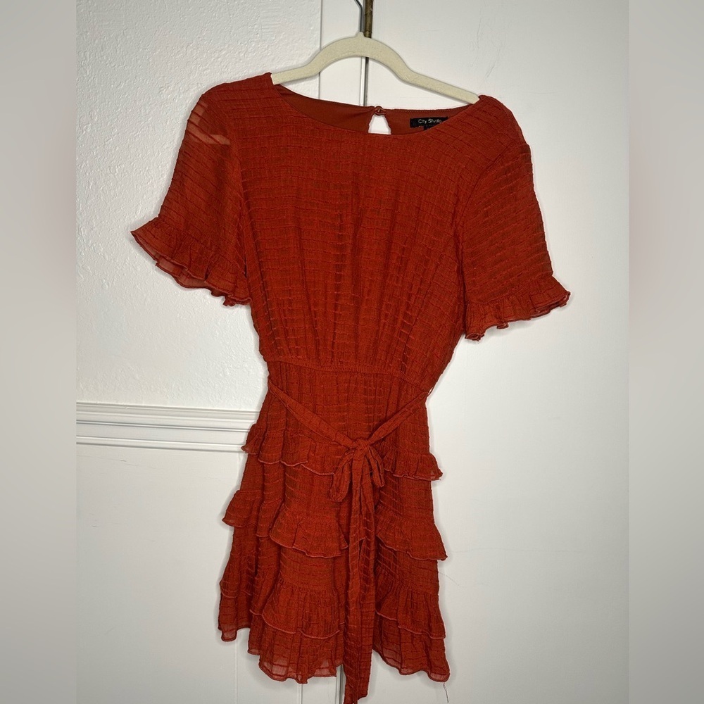 City Studio Ruffled Mini Dress in Bold burnt orange size XS